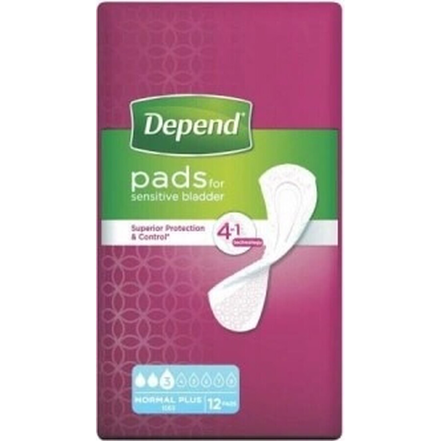 DEPEND NORMAL PLUS 1×12 Stück, Inkontinenzeinlagen 10×28 cm