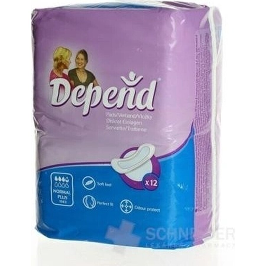 DEPEND NORMAL PLUS 1×12 Stück, Inkontinenzeinlagen 10×28 cm