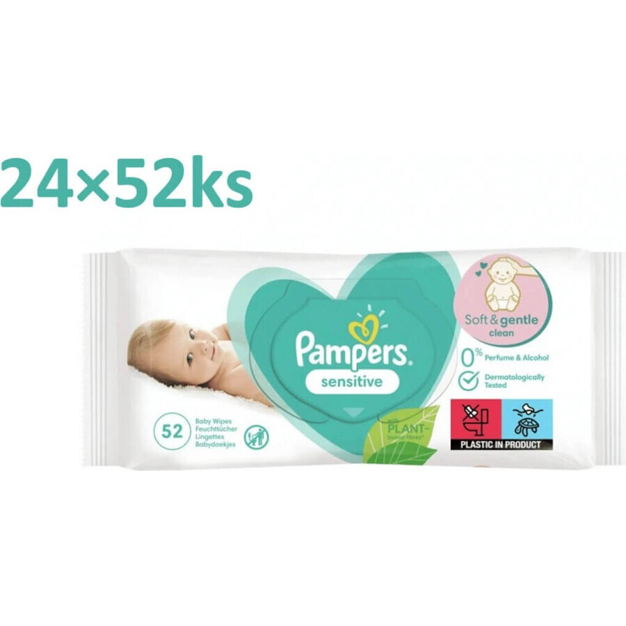 Pampers Sensitive Box Doekjes Plastic Vrij 24x52st 24×52st