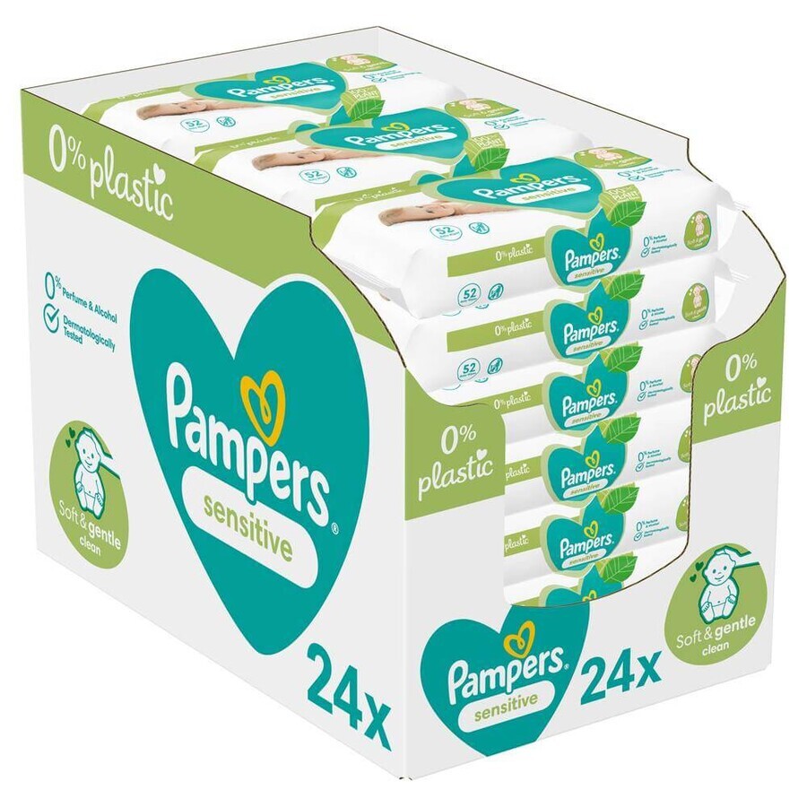 Pampers Sensitive Box Doekjes Plastic Vrij 24x52st 24×52st