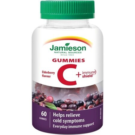 JAMIESON VITAMIN C + IMUNE SHIELD GUMMIES 1×60 Stück, Lutschtabletten mit Holunderblütengeschmack