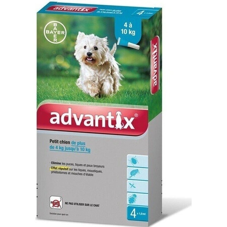 Advantix Spot-on voor honden van 4 tot 10 kg (4 pipetten) 4x1 ml