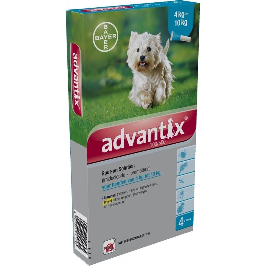 Advantix Spot-on voor honden van 4 tot 10 kg (4 pipetten) 4x1 ml