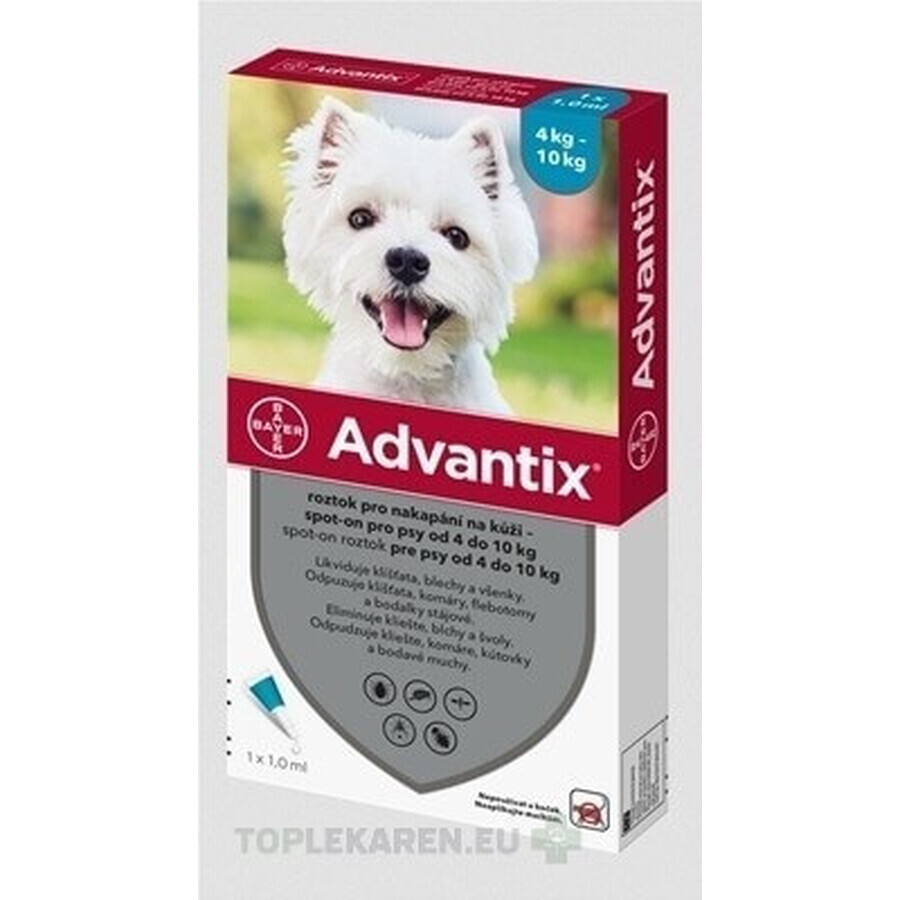 Advantix Spot-on voor honden van 4 tot 10 kg (4 pipetten) 4x1 ml