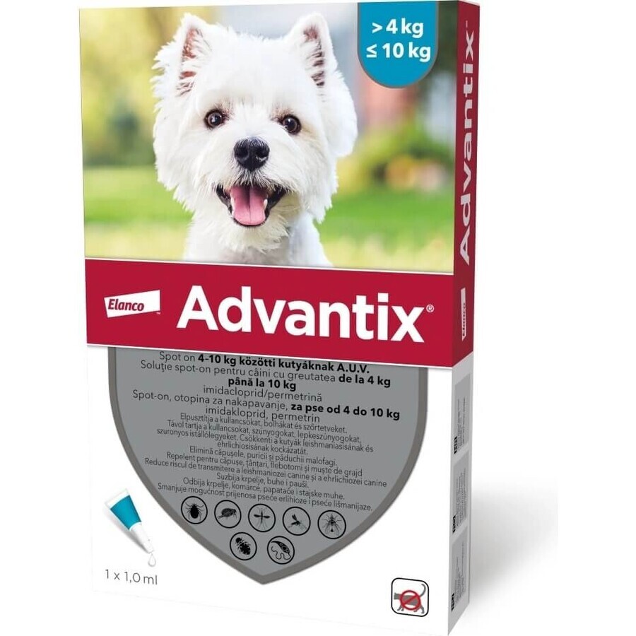 Advantix Spot-on voor honden van 4 tot 10 kg (4 pipetten) 4x1 ml