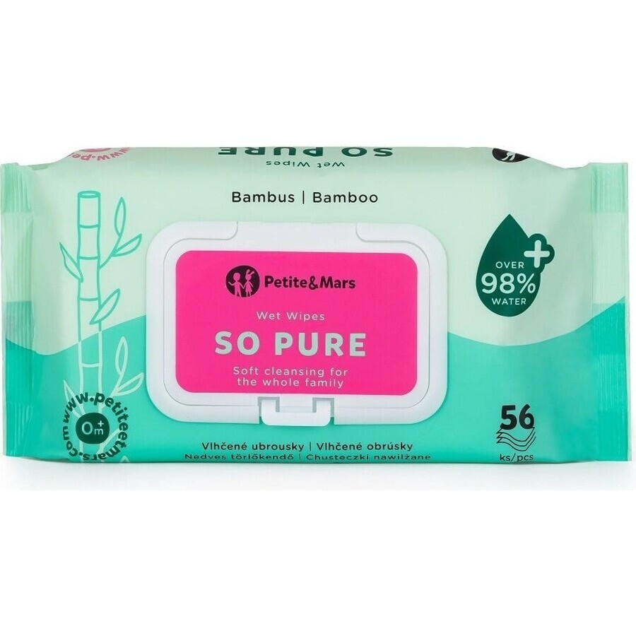 PETITE&MARS Feuchttücher SO PURE Bambus biologisch abbaubar plastikfrei 56 Stück 1×56 Stück, Feuchttücher