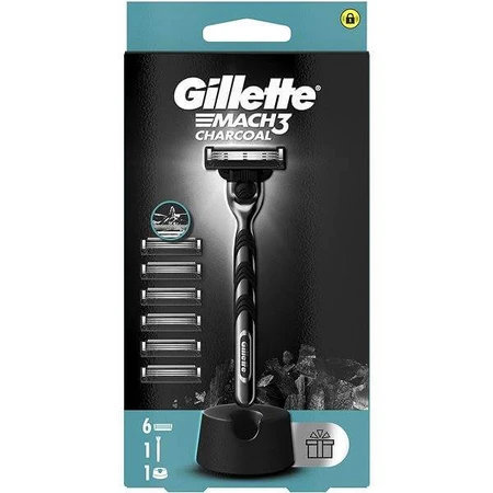 Scheermes Gillette Mach3 Houtskool + koppen 6st 1×1, scheermes