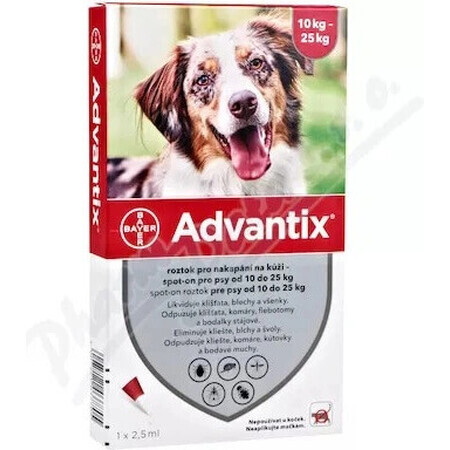 Advantix Spot-on voor honden van 10 tot 25 kg 1×2,5 ml, pipet