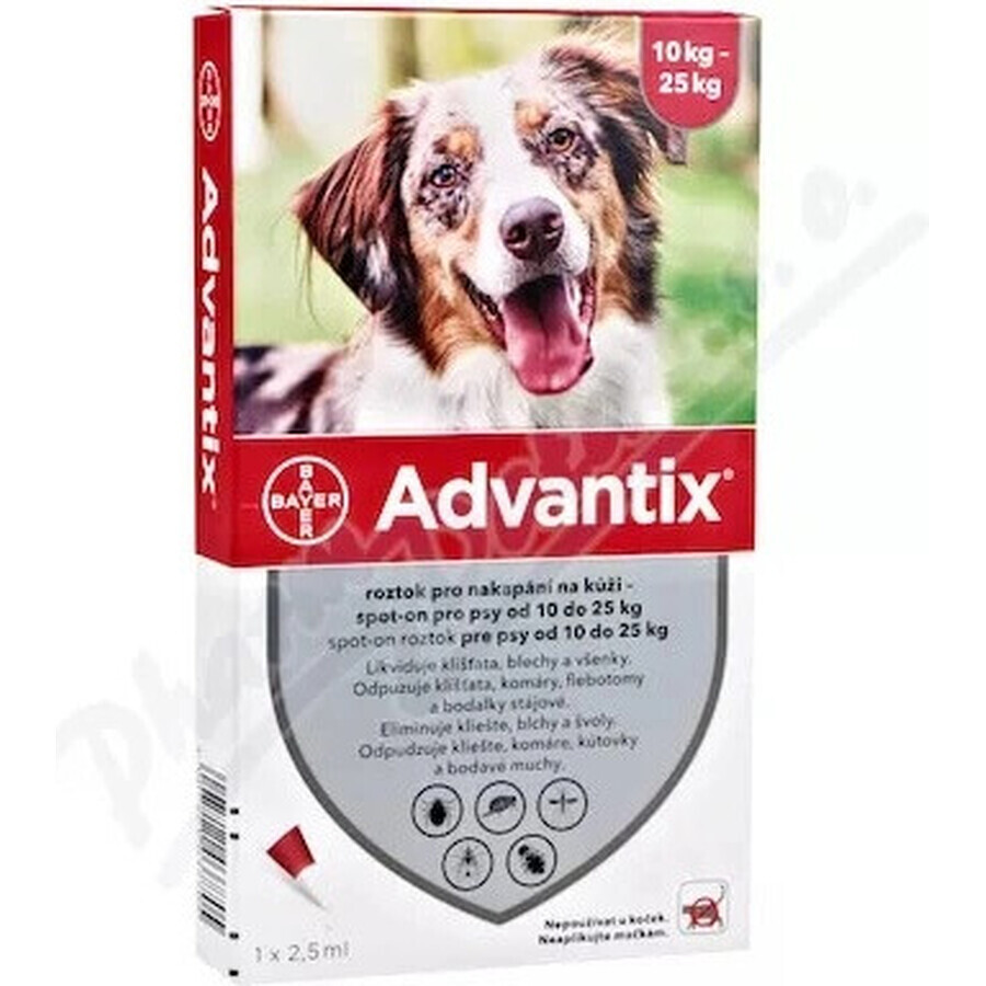 Advantix Spot-on voor honden van 10 tot 25 kg 1×2,5 ml, pipet