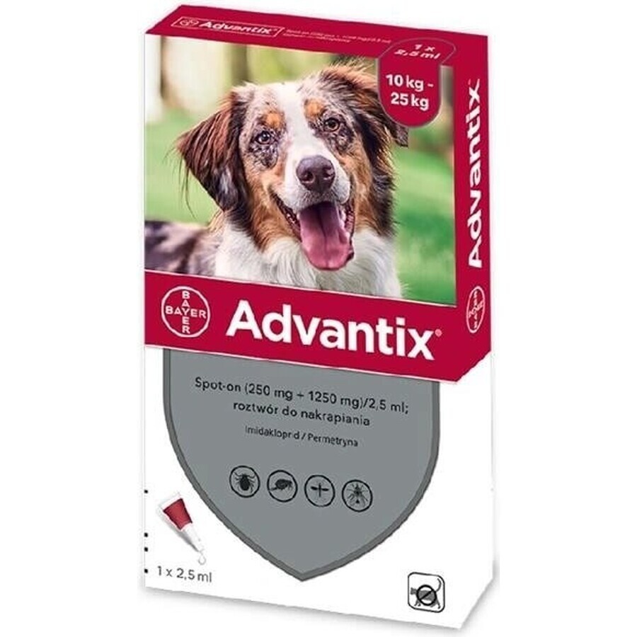 Advantix Spot-on voor honden van 10 tot 25 kg 1×2,5 ml, pipet