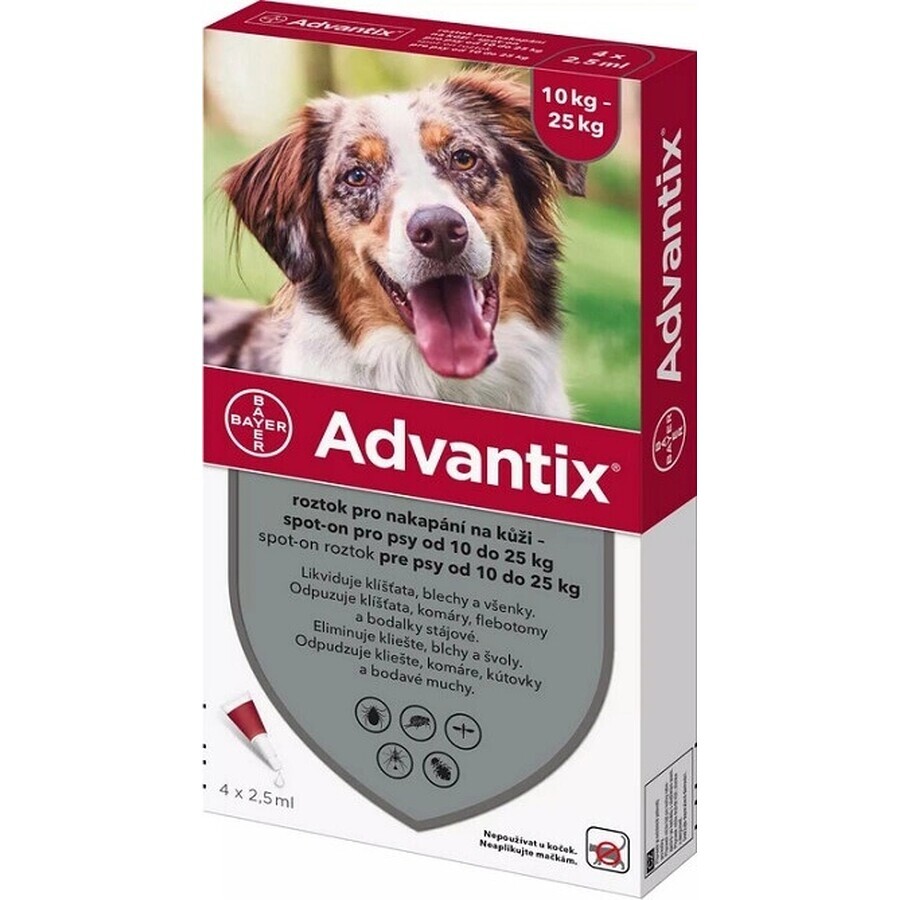 Advantix Spot-on voor honden van 10 tot 25 kg 1×2,5 ml, pipet