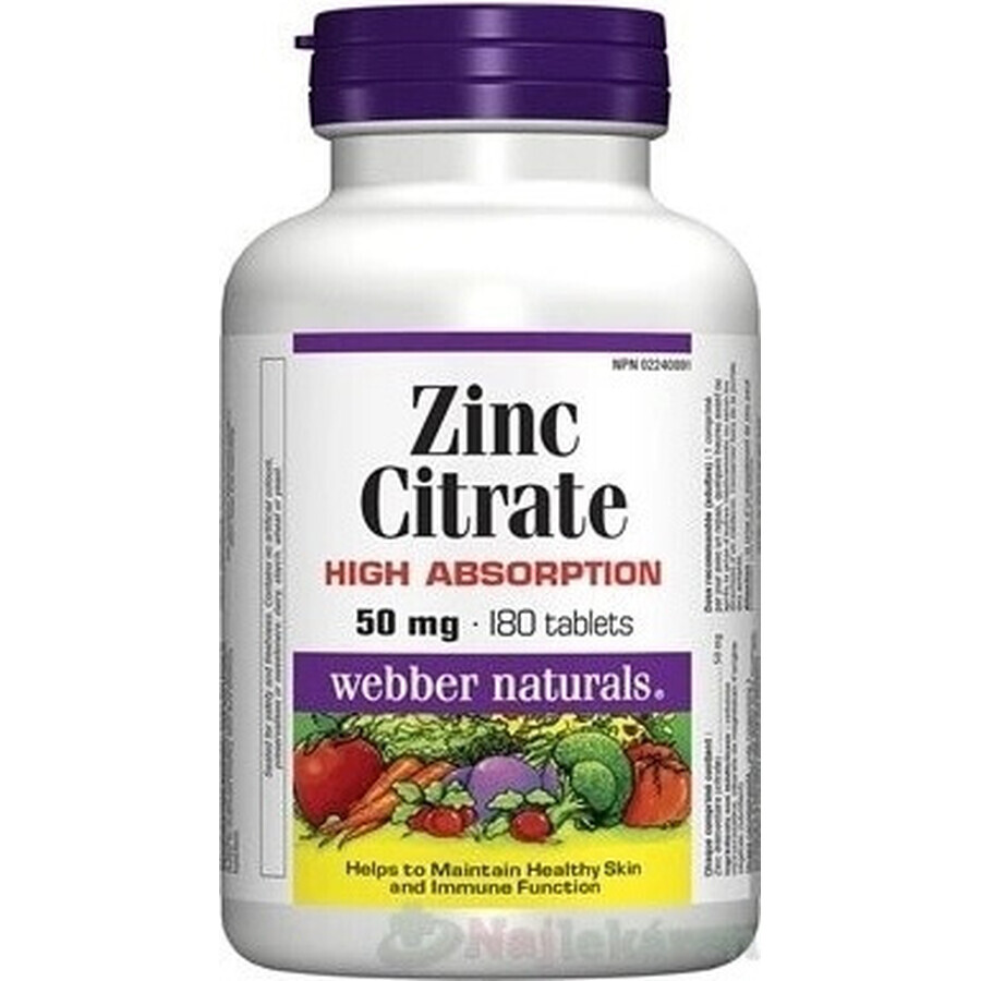 WEBBER NATURALS Zink 50 mg Citraat 1×180 tbl, voedingssupplement