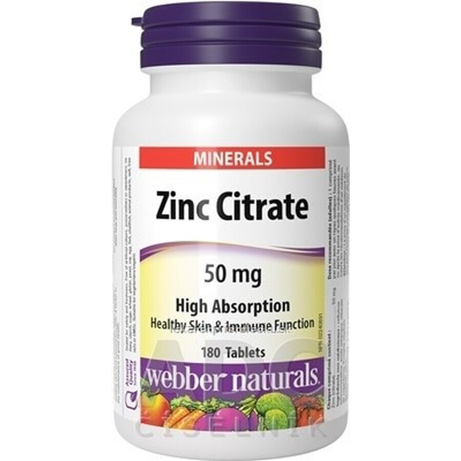 WEBBER NATURALS Zink 50 mg Citraat 1×180 tbl, voedingssupplement