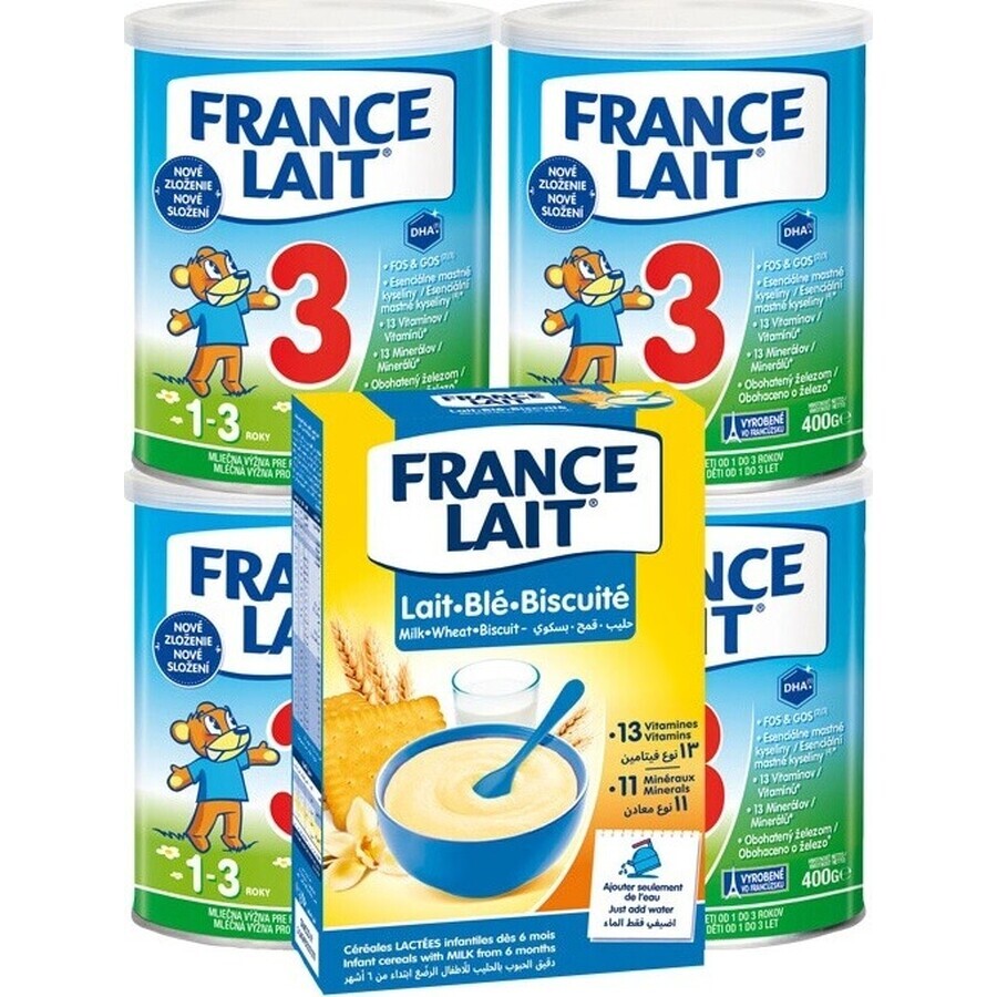 France Lait 3 4x400g + porridge di grano FL. Set 250g 1×1, set latte in polvere per neonati