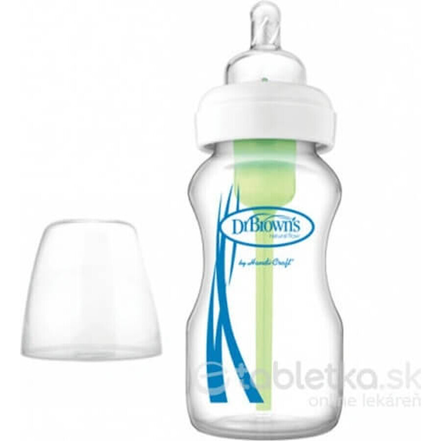 Dr.BROWN'S BABY BOTTLE OPTIONS+ 270 ml 1×1 Stück, mit weitem Hals, 0M+, antikolik, Glas, weiß