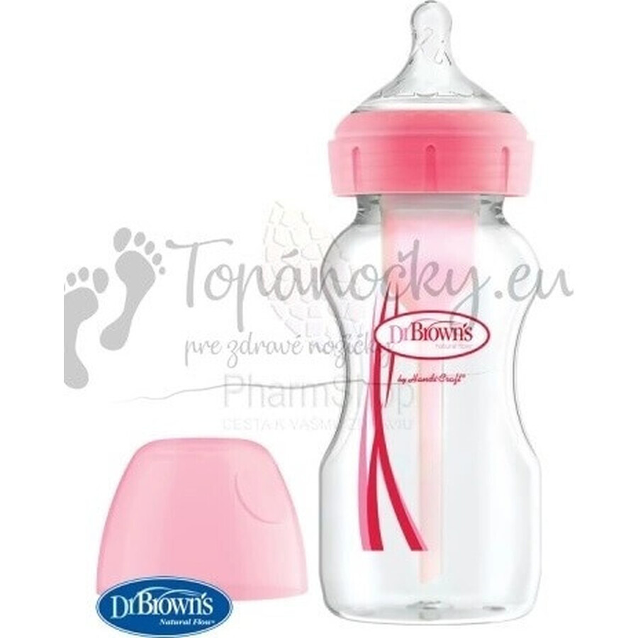 Dr.BROWN'S BABY BOTTLE OPTIONS+ 270 ml 1×1 Stück, mit weitem Hals, 0M+, antikolik, Glas, weiß