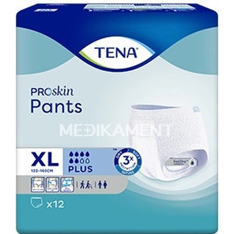 TENA PANTS PLUS EXTRA LARGE 1×12 buc, chiloți absorbanți extensibili, absorbție 1440 ml, circumferința șoldului 120-160 cm