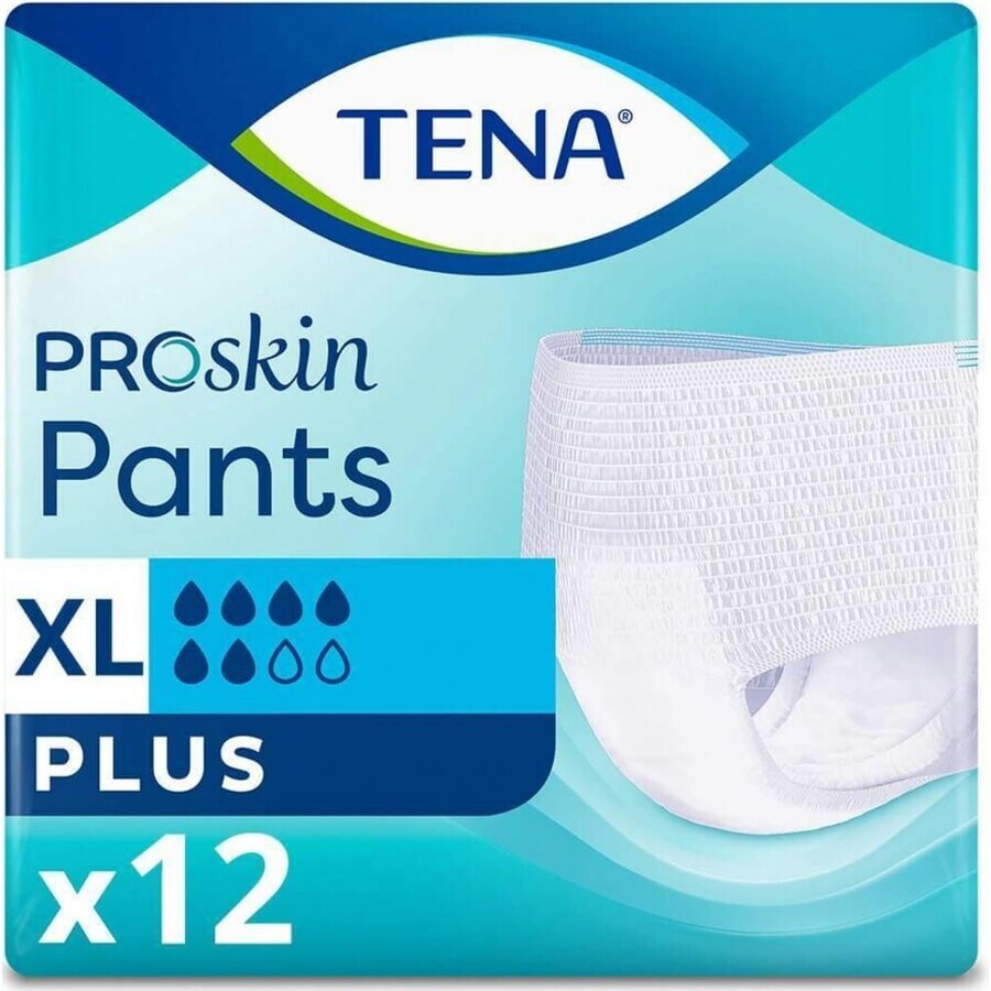 TENA PANTS PLUS EXTRA LARGE 1×12 buc, chiloți absorbanți extensibili, absorbție 1440 ml, circumferința șoldului 120-160 cm