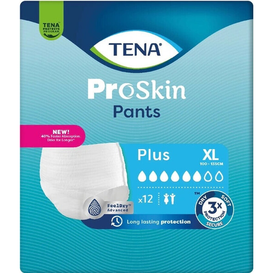 TENA PANTS PLUS EXTRA LARGE 1×12 buc, chiloți absorbanți extensibili, absorbție 1440 ml, circumferința șoldului 120-160 cm