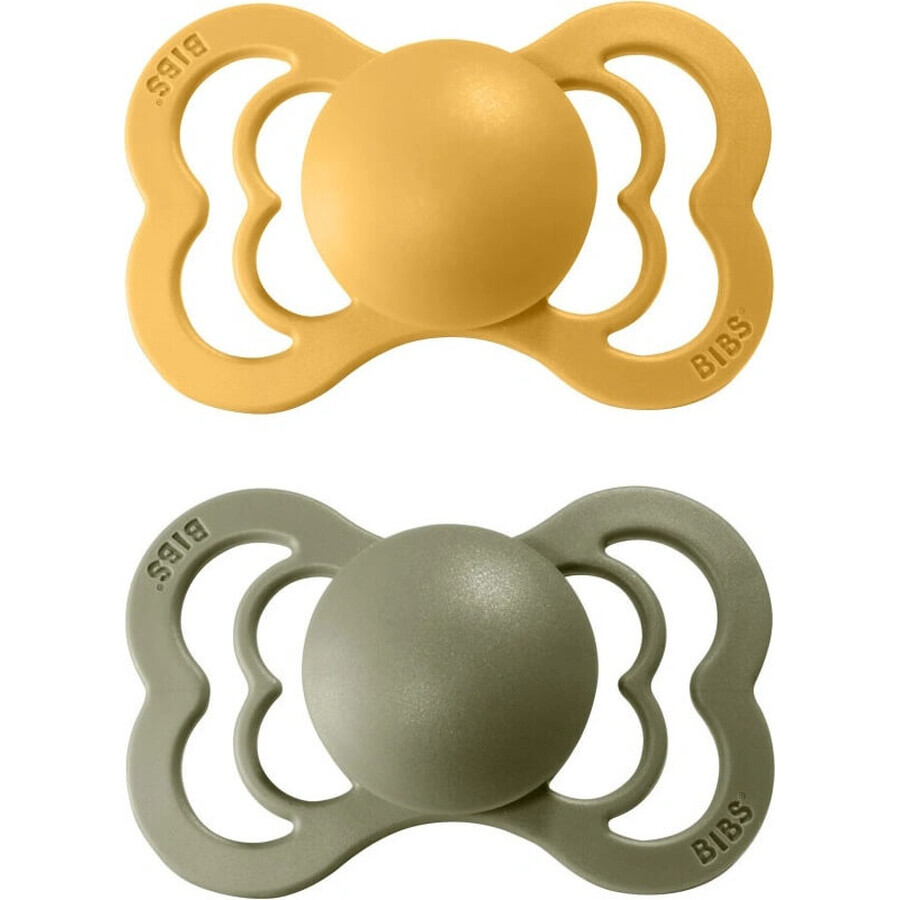 BIBS Honey/olive natural rubber supreme pacifier 1×2 pcs, size 1