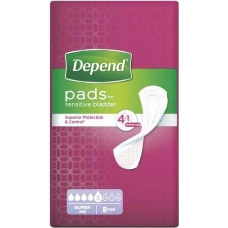 DEPEND SUPER 1×8 Stück, Inkontinenzeinlagen 11×36 cm