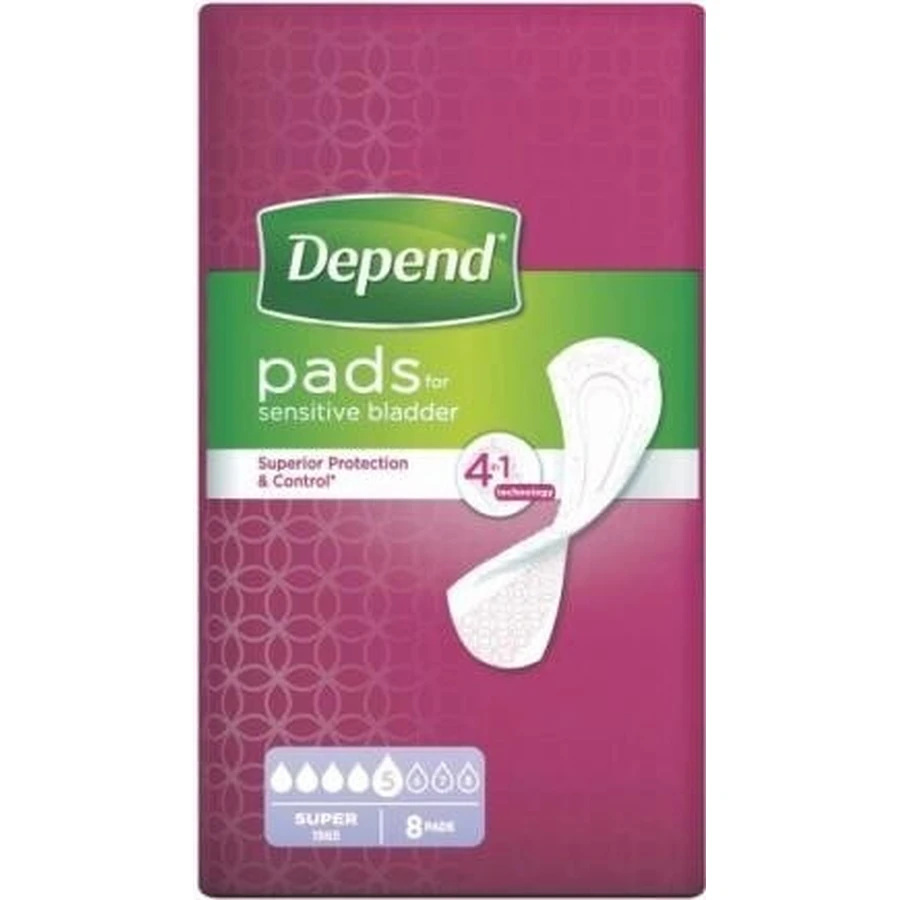 DEPEND SUPER 1×8 Stück, Inkontinenzeinlagen 11×36 cm