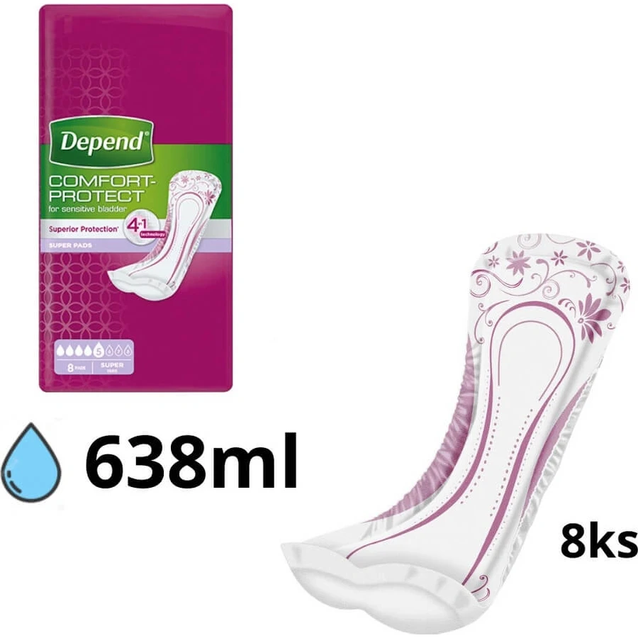 DEPEND SUPER 1×8 Stück, Inkontinenzeinlagen 11×36 cm