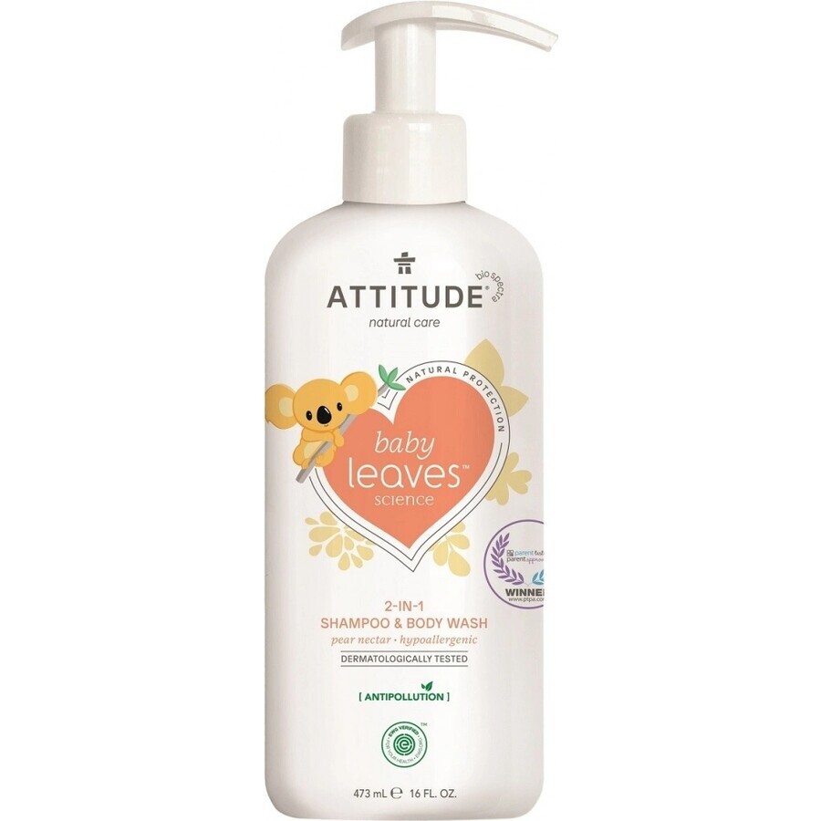 ATTITUDE Babyzeep en -shampoo (2 in 1) Babyblaadjes met perensaparoma 1×473 ml, bodylotion voor baby's