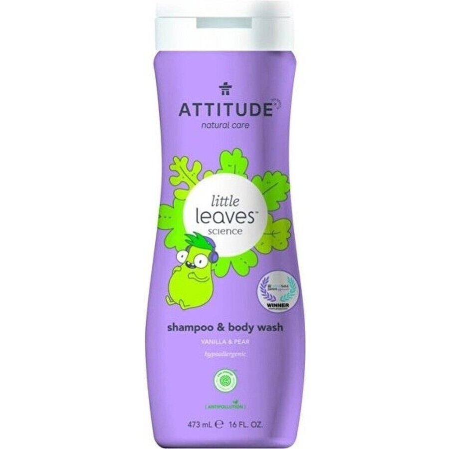 ATTITUDE Babyzeep en -shampoo (2 in 1) Babyblaadjes met perensaparoma 1×473 ml, bodylotion voor baby's