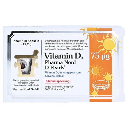 Bio Vitamine D3 3000IU D-Pearls 75 mcg, 80 softgels, Pharma Nord