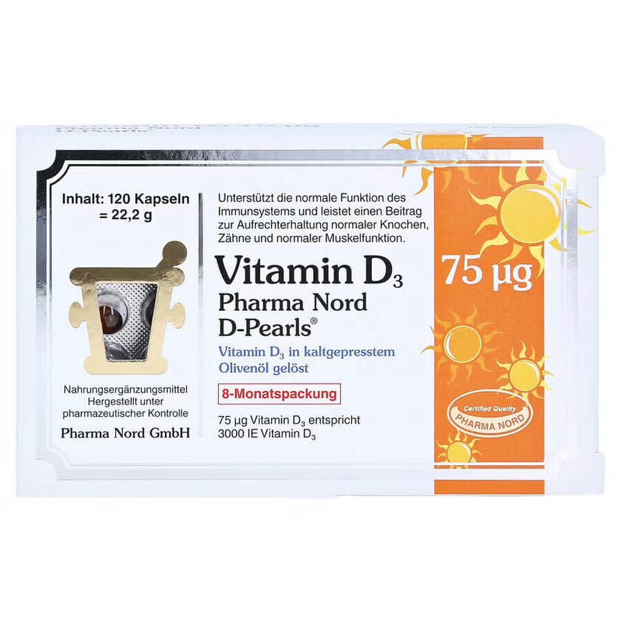 Bio Vitamina D3  3000UI  D-Pearls 75 mcg, 80 capsule moi, Pharma Nord