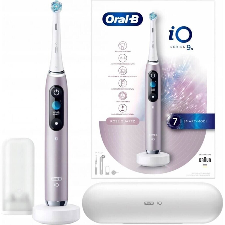 Oral B EK iO Series 9 Rose Quartz + porte-brosse à dents + étui de voyage 1×1 set, brosse à dents électronique