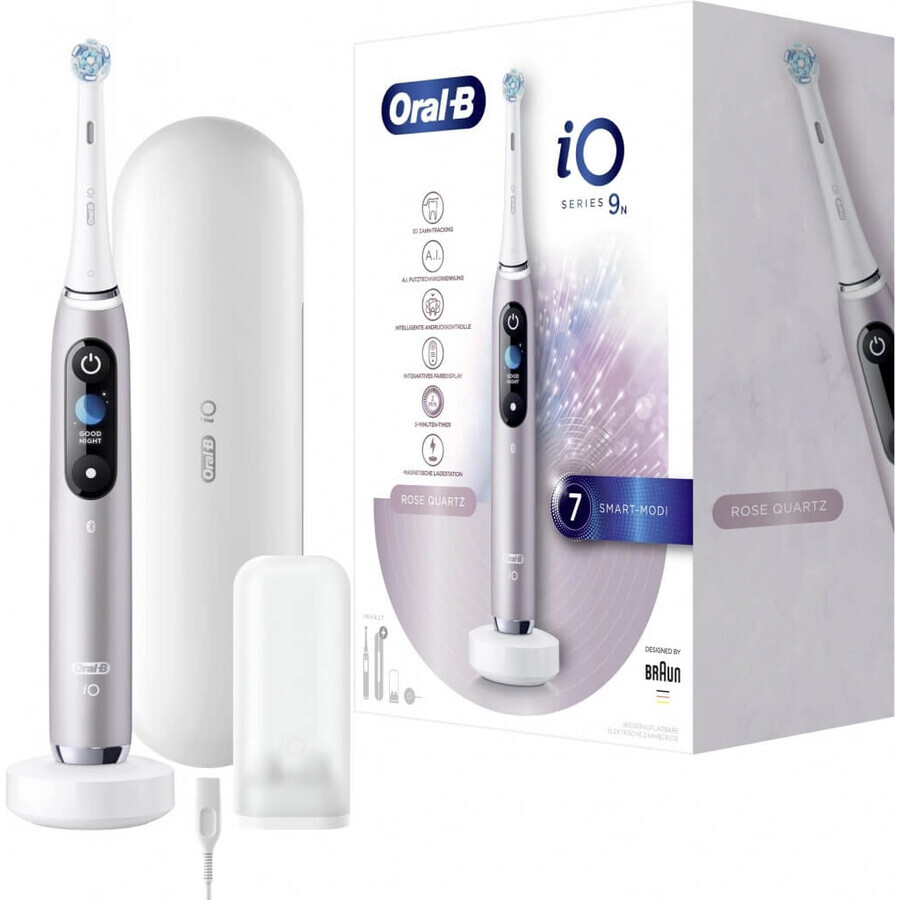 Oral B EK iO Series 9 Rose Quartz + porte-brosse à dents + étui de voyage 1×1 set, brosse à dents électronique