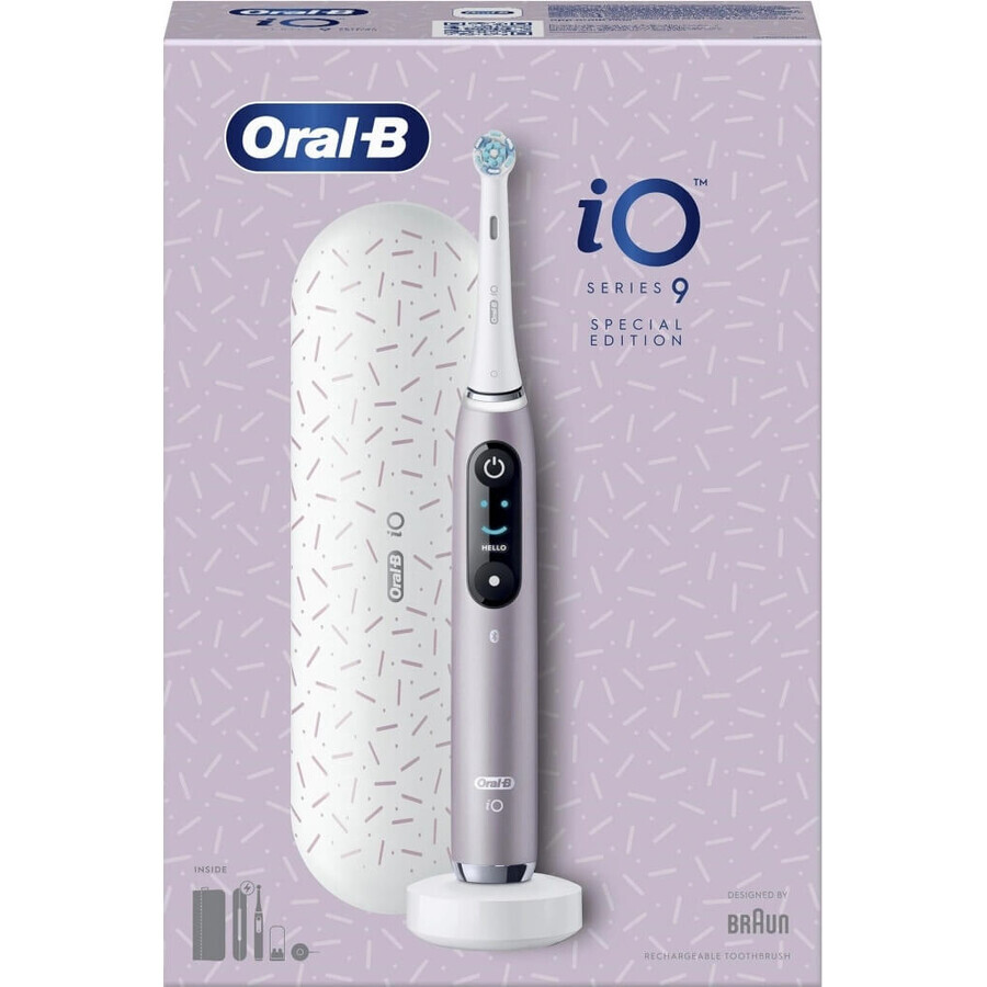 Oral B EK iO Series 9 Rose Quartz + porte-brosse à dents + étui de voyage 1×1 set, brosse à dents électronique