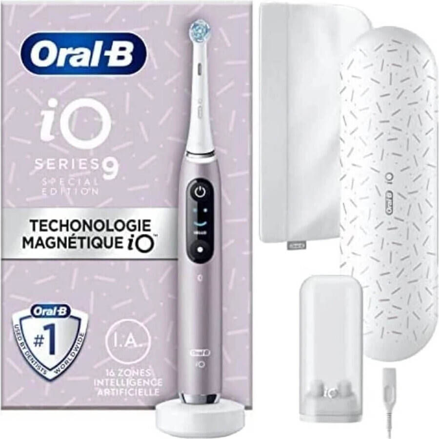 Oral B EK iO Series 9 Rose Quartz + porte-brosse à dents + étui de voyage 1×1 set, brosse à dents électronique