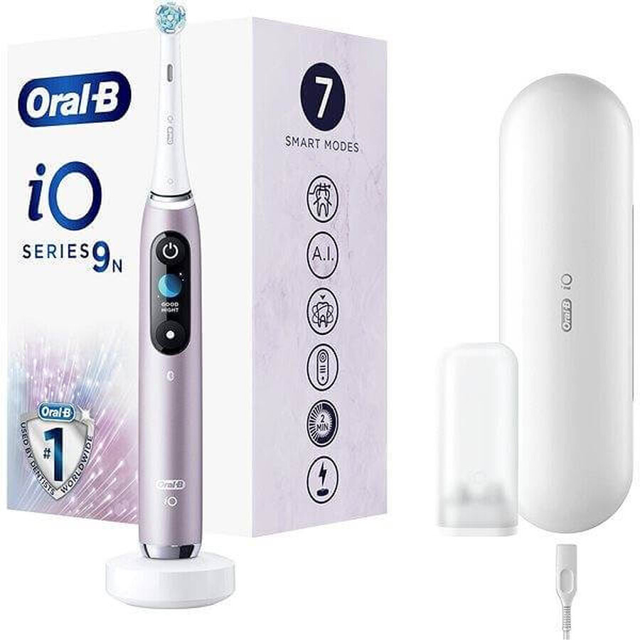 Oral B EK iO Series 9 Rose Quartz + porte-brosse à dents + étui de voyage 1×1 set, brosse à dents électronique