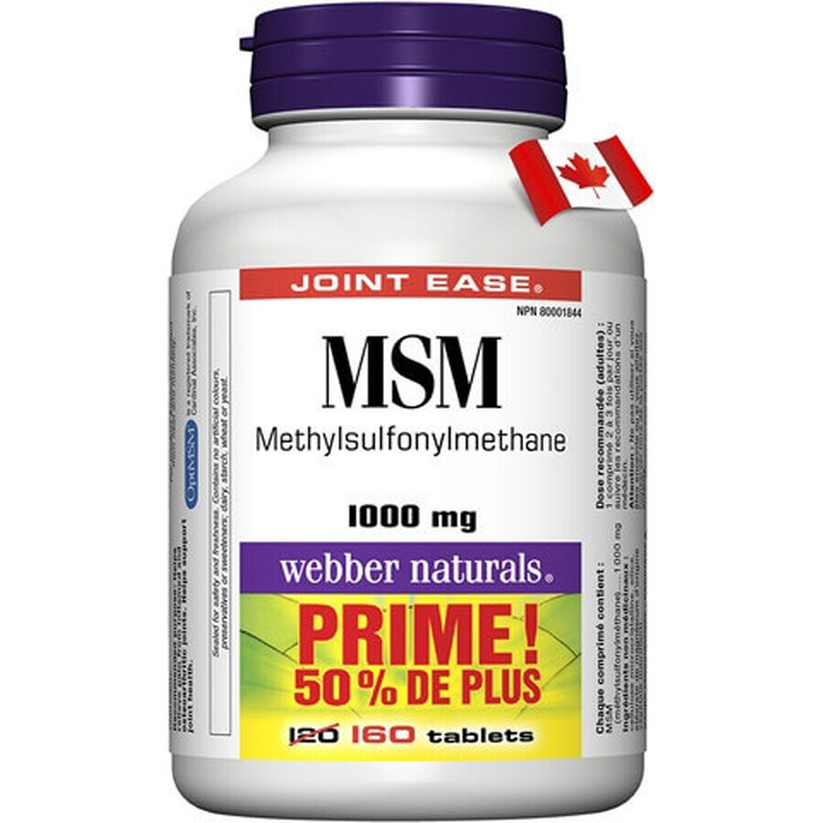 WEBBER NATURALS MSM 1000 mg BONUS 1×160 tbl, voedingssupplement