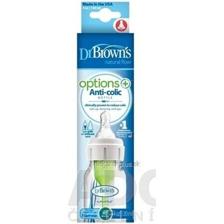 Dr.BROWN'S BABY BOTTLE OPTIONS+ 120 ml 1×1 Stück, schmal, 0M+, antikolik, Kunststoff, weiß