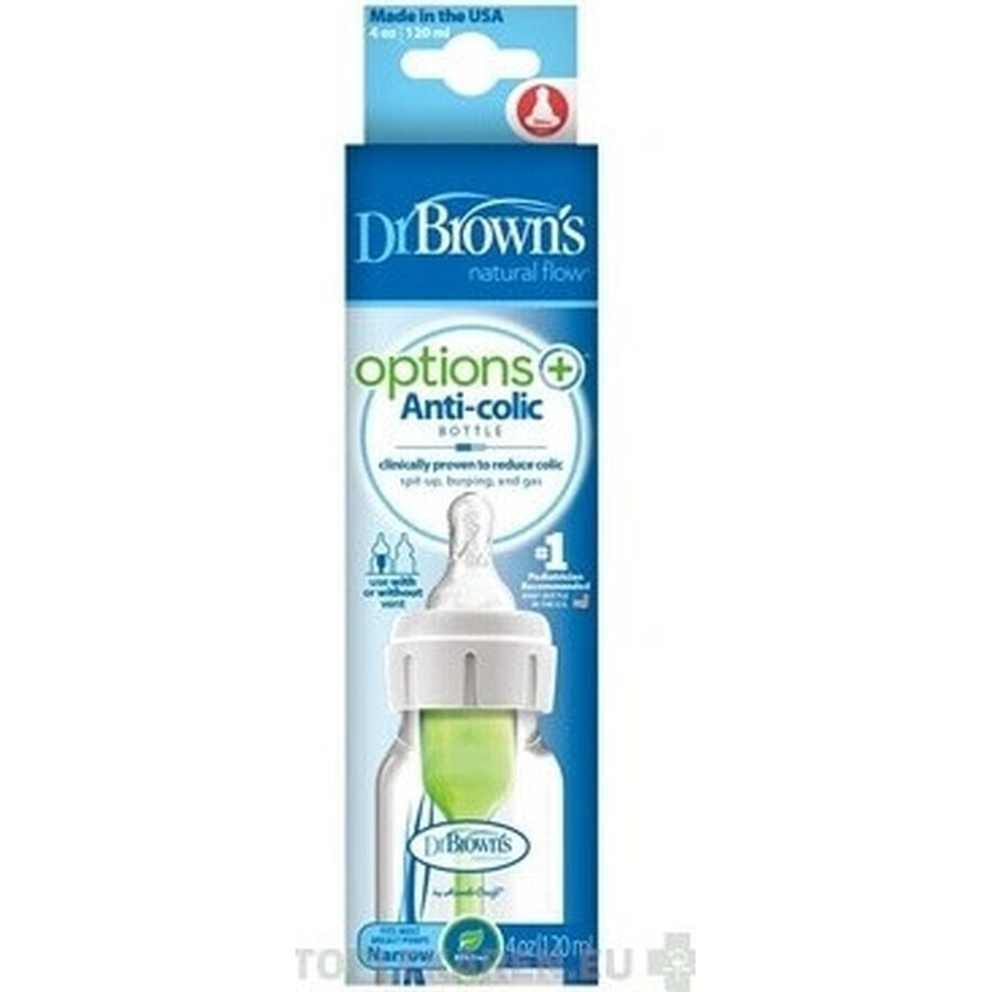 Dr.BROWN'S BABY BOTTLE OPTIONS+ 120 ml 1×1 Stück, schmal, 0M+, antikolik, Kunststoff, weiß