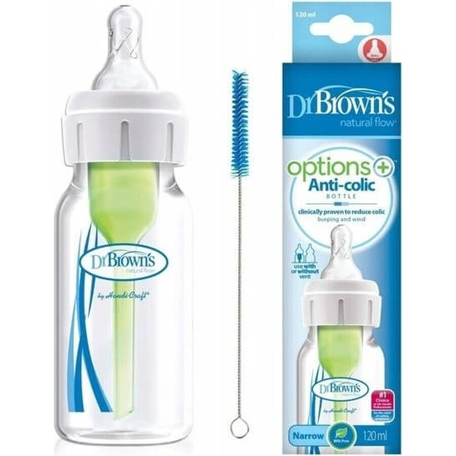 Dr.BROWN'S BABY BOTTLE OPTIONS+ 120 ml 1×1 Stück, schmal, 0M+, antikolik, Kunststoff, weiß