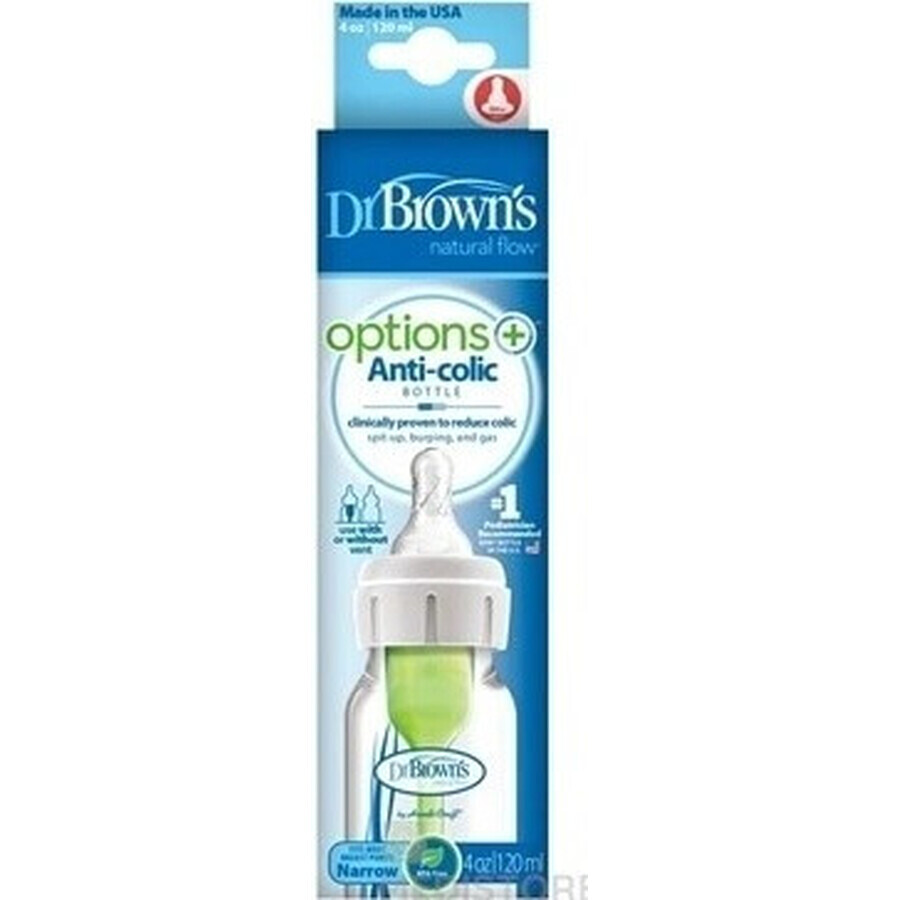 Dr.BROWN'S BABY BOTTLE OPTIONS+ 120 ml 1×1 Stück, schmal, 0M+, antikolik, Kunststoff, weiß