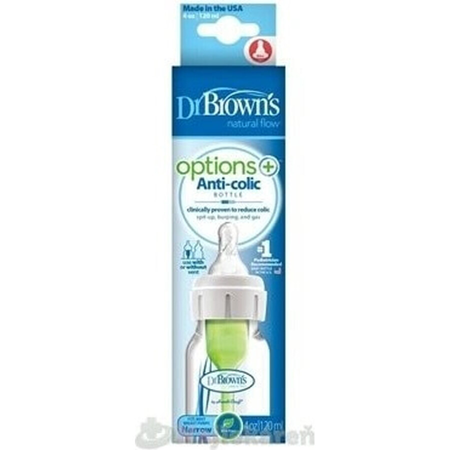 Dr.BROWN'S BABY BOTTLE OPTIONS+ 120 ml 1×1 Stück, schmal, 0M+, antikolik, Kunststoff, weiß