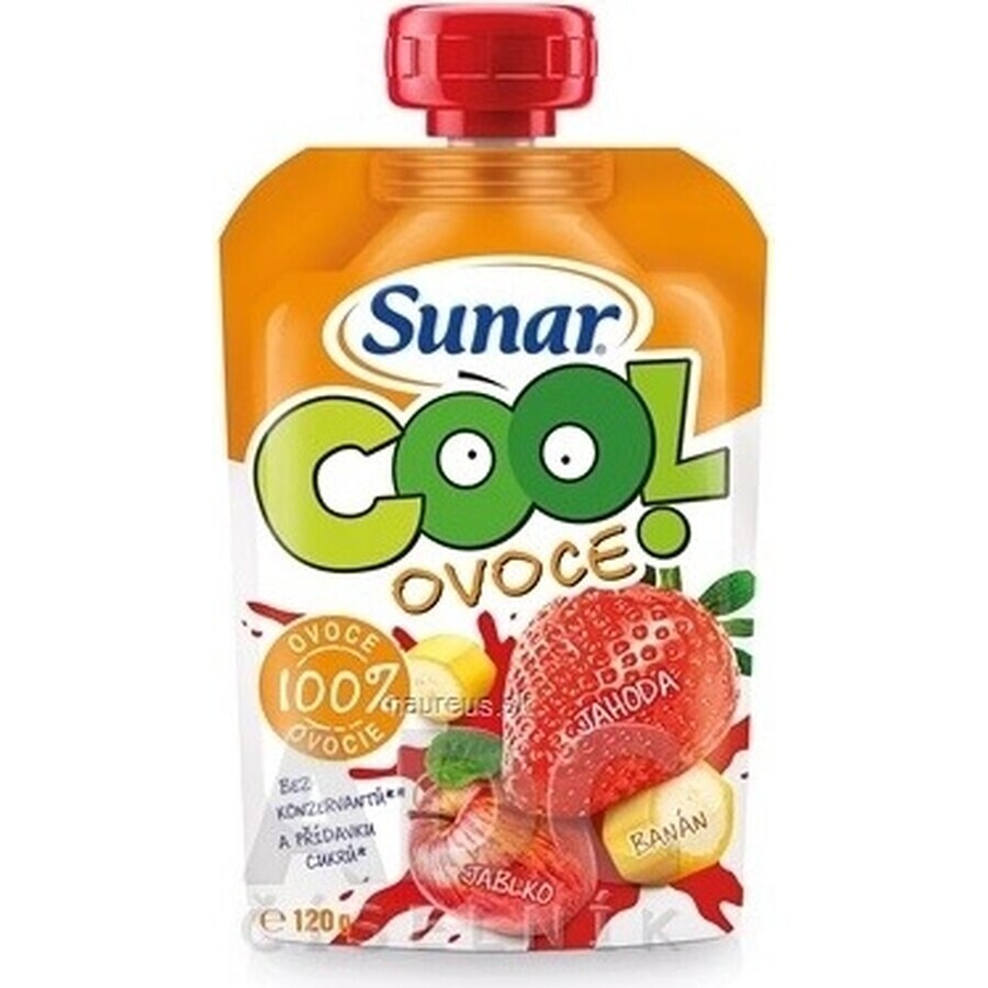 Sunar COOL Fruit Banaan, aardbeien, appels 1×120 g, Banaan, aardbeien, appels, 12m+