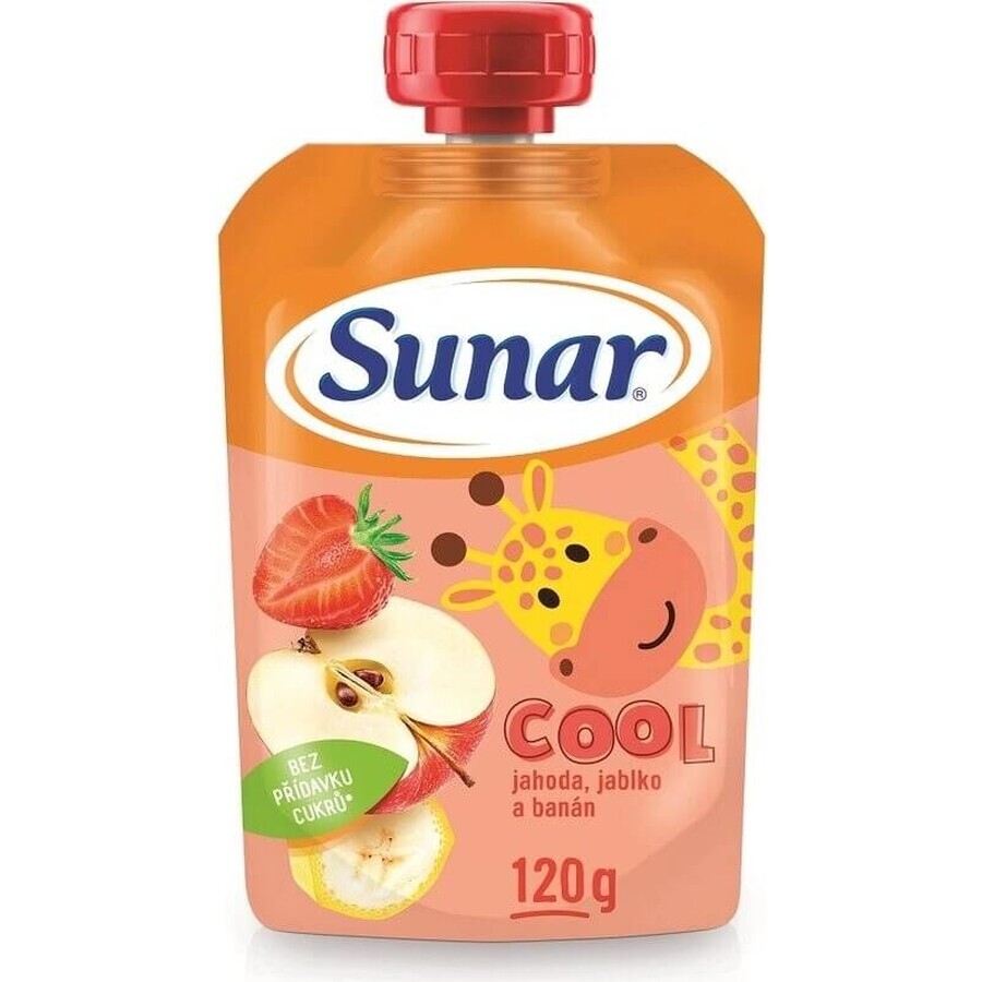 Sunar COOL Fruit Banaan, aardbeien, appels 1×120 g, Banaan, aardbeien, appels, 12m+