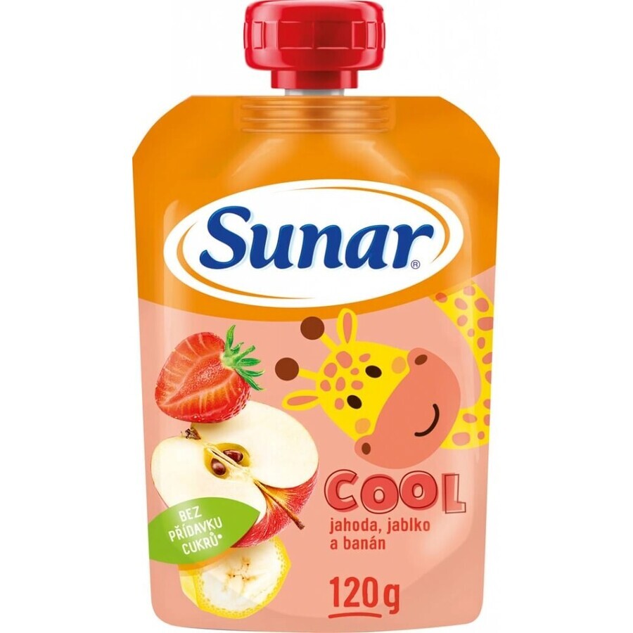 Sunar COOL Fruit Banaan, aardbeien, appels 1×120 g, Banaan, aardbeien, appels, 12m+