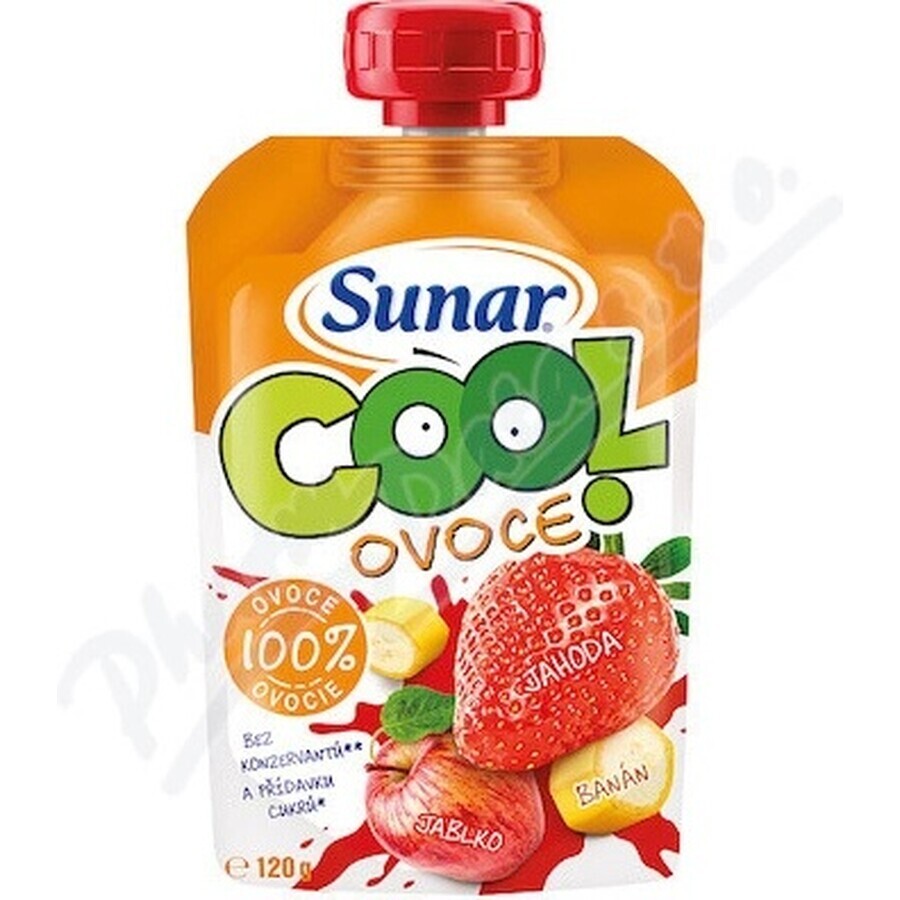 Sunar COOL Fruit Banaan, aardbeien, appels 1×120 g, Banaan, aardbeien, appels, 12m+