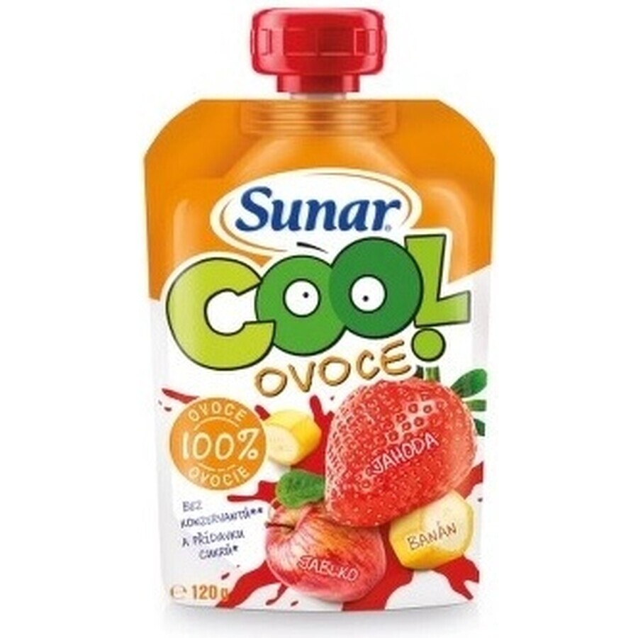 Sunar COOL Fruit Banaan, aardbeien, appels 1×120 g, Banaan, aardbeien, appels, 12m+