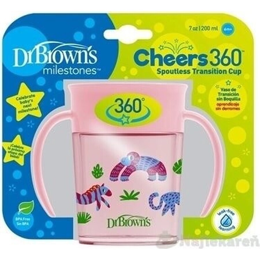 DR.BROWNS Tasse Cheers 360° JUNGLE 6M+ JUNGLE 6M+ bleu 1×200 ml, boire sans goutter et sans vomir