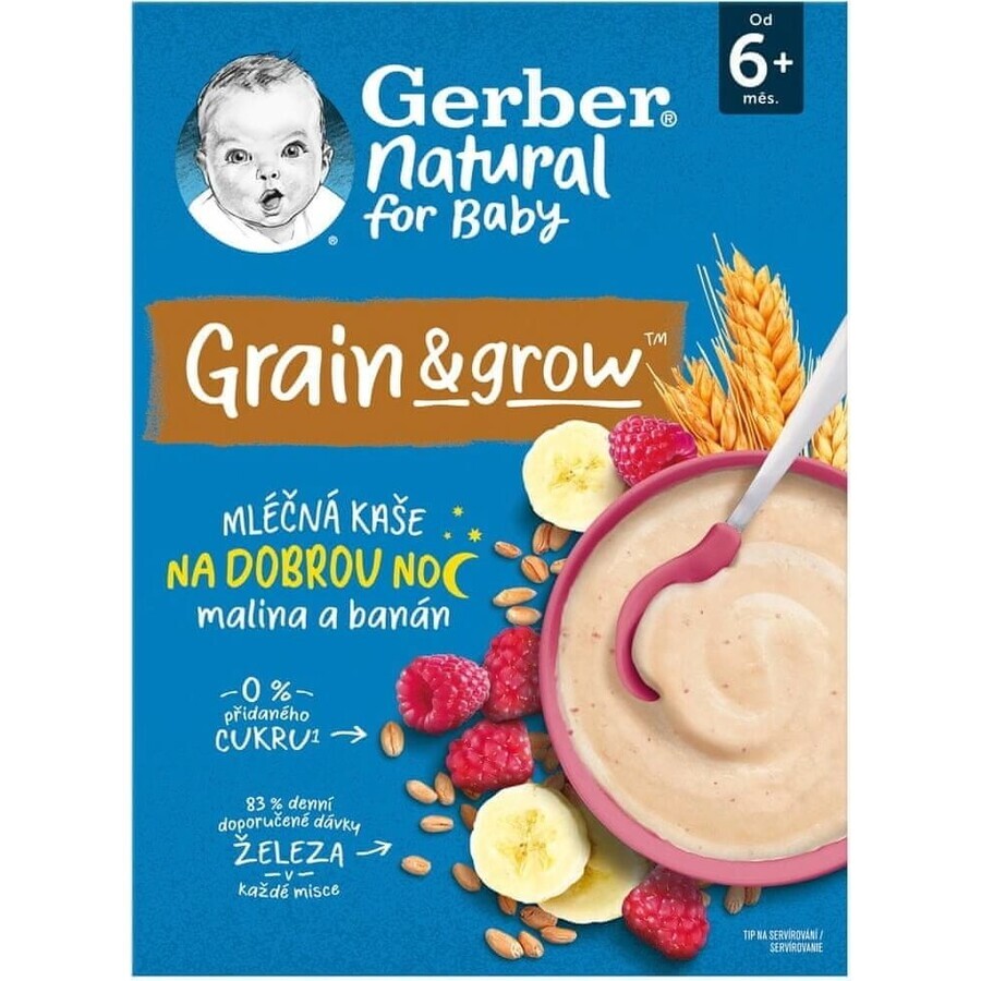 Papilla Gerber Natural Milk Trigo-Avena 1×220 g, frambuesa y plátano (a partir de 6 meses)