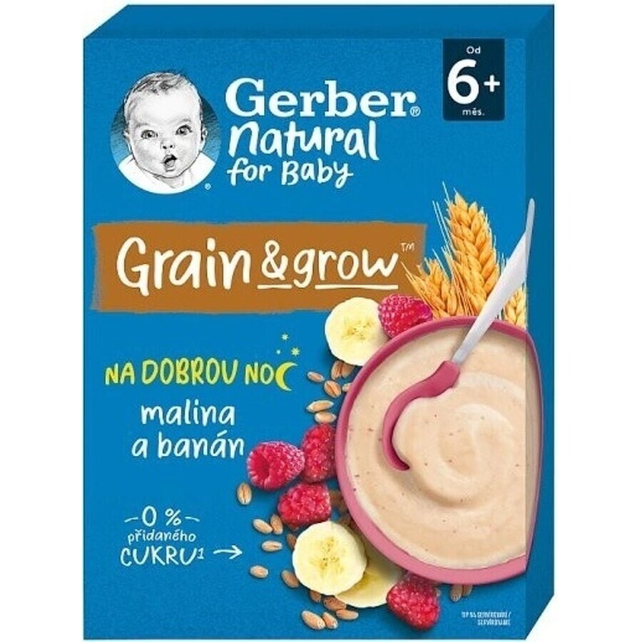 Papilla Gerber Natural Milk Trigo-Avena 1×220 g, frambuesa y plátano (a partir de 6 meses)